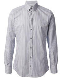 Мужская серая рубашка с длинным рукавом в вертикальную полоску от Dolce & Gabbana