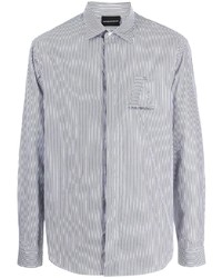 Мужская серая рубашка с длинным рукавом в вертикальную полоску от Emporio Armani