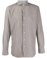 Мужская серая рубашка с длинным рукавом в вертикальную полоску от Finamore 1925 Napoli