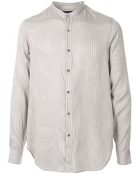 Мужская серая рубашка с длинным рукавом в вертикальную полоску от Giorgio Armani