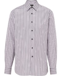 Мужская серая рубашка с длинным рукавом в вертикальную полоску от Prada