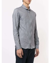 Мужская серая рубашка с длинным рукавом в вертикальную полоску от Giorgio Armani