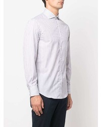 Мужская серая рубашка с длинным рукавом в вертикальную полоску от Brunello Cucinelli
