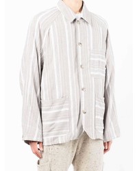 Мужская серая рубашка с длинным рукавом в вертикальную полоску от FIVE CM