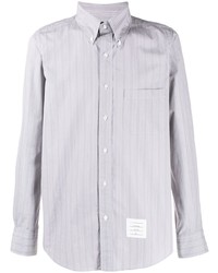 Мужская серая рубашка с длинным рукавом в вертикальную полоску от Thom Browne