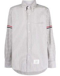 Мужская серая рубашка с длинным рукавом в вертикальную полоску от Thom Browne