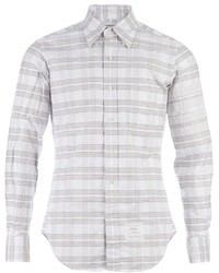 Мужская серая рубашка с длинным рукавом в горизонтальную полоску от Thom Browne