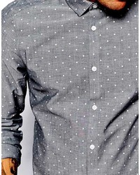 Мужская серая рубашка с длинным рукавом в горошек от Asos