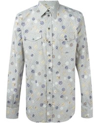 Мужская серая рубашка с длинным рукавом в горошек от Dolce & Gabbana