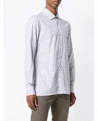 Мужская серая рубашка с длинным рукавом в клетку от Kiton