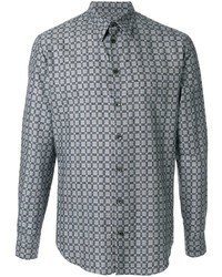 Мужская серая рубашка с длинным рукавом в клетку от Giorgio Armani