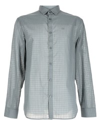 Мужская серая рубашка с длинным рукавом в мелкую клетку от Armani Exchange