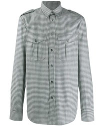 Мужская серая рубашка с длинным рукавом в мелкую клетку от Givenchy
