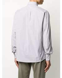 Мужская серая рубашка с длинным рукавом в мелкую клетку от Brunello Cucinelli
