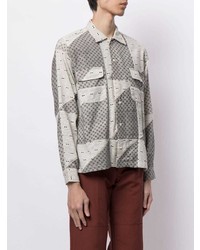 Мужская серая рубашка с длинным рукавом в стиле пэчворк от Bode