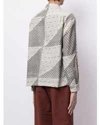 Мужская серая рубашка с длинным рукавом в стиле пэчворк от Bode