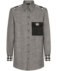 Мужская серая рубашка с длинным рукавом в шотландскую клетку от Dolce & Gabbana