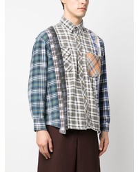 Мужская серая рубашка с длинным рукавом в шотландскую клетку от Needles