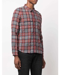 Мужская серая рубашка с длинным рукавом в шотландскую клетку от Saint Laurent
