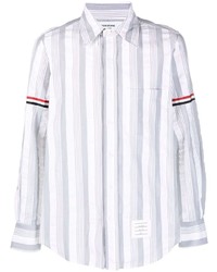 Мужская серая рубашка с длинным рукавом из жатого хлопка в вертикальную полоску от Thom Browne