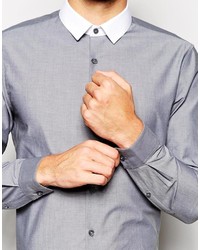 Мужская серая рубашка с длинным рукавом из шамбре от Asos