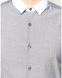 Мужская серая рубашка с длинным рукавом из шамбре от Asos