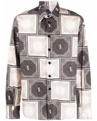 Мужская серая рубашка с длинным рукавом с геометрическим рисунком от Billionaire