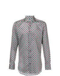 Мужская серая рубашка с длинным рукавом с геометрическим рисунком от Etro