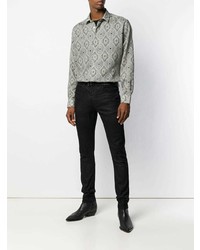 Мужская серая рубашка с длинным рукавом с "огурцами" от Saint Laurent