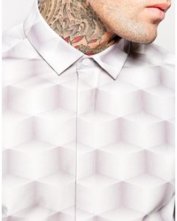 Мужская серая рубашка с длинным рукавом с принтом от Asos