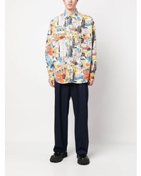 Мужская серая рубашка с длинным рукавом с принтом от Moschino