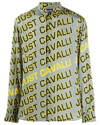 Мужская серая рубашка с длинным рукавом с принтом от Just Cavalli