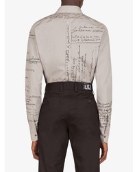 Мужская серая рубашка с длинным рукавом с принтом от Dolce & Gabbana