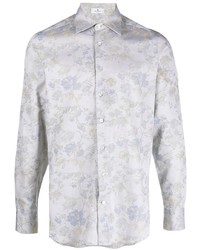 Мужская серая рубашка с длинным рукавом с цветочным принтом от Etro