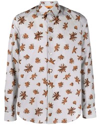 Мужская серая рубашка с длинным рукавом с цветочным принтом от Paul Smith