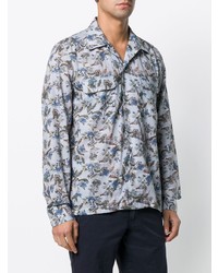 Мужская серая рубашка с длинным рукавом с цветочным принтом от Dell'oglio