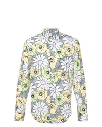 Мужская серая рубашка с длинным рукавом с цветочным принтом от Prada