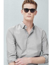 Мужская серая рубашка с длинным рукавом от Mango Man