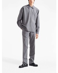 Мужская серая рубашка с длинным рукавом от Prada