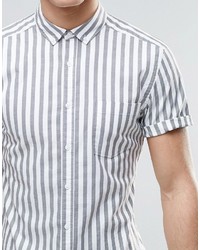 Мужская серая рубашка с коротким рукавом в вертикальную полоску от Asos