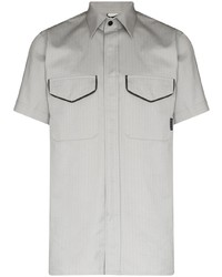 Мужская серая рубашка с коротким рукавом в вертикальную полоску от GR10K