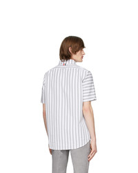 Мужская серая рубашка с коротким рукавом в вертикальную полоску от Thom Browne