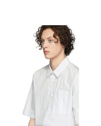 Мужская серая рубашка с коротким рукавом в вертикальную полоску от Han Kjobenhavn