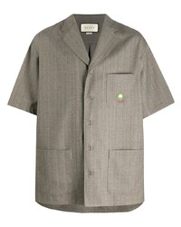Мужская серая рубашка с коротким рукавом в вертикальную полоску от Gucci