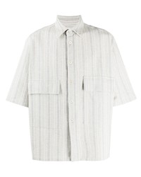Мужская серая рубашка с коротким рукавом в вертикальную полоску от Jil Sander