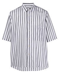Мужская серая рубашка с коротким рукавом в вертикальную полоску от Low Brand