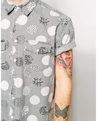 Мужская серая рубашка с коротким рукавом в горошек от Asos