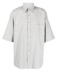 Мужская серая рубашка с коротким рукавом в шотландскую клетку от Acne Studios