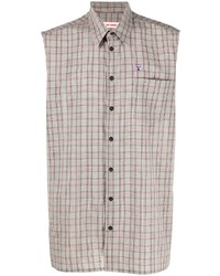 Мужская серая рубашка с коротким рукавом в шотландскую клетку от Raf Simons