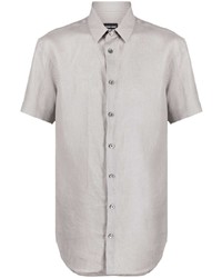Мужская серая рубашка с коротким рукавом из шамбре от Giorgio Armani